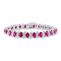 Lab-Created Rubies Diamond Accents Sterling Silver Tennis Bracelet