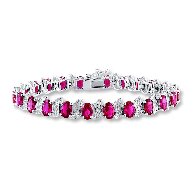 Main Image 1 of Lab-Created Rubies Diamond Accents Sterling Silver Tennis Bracelet