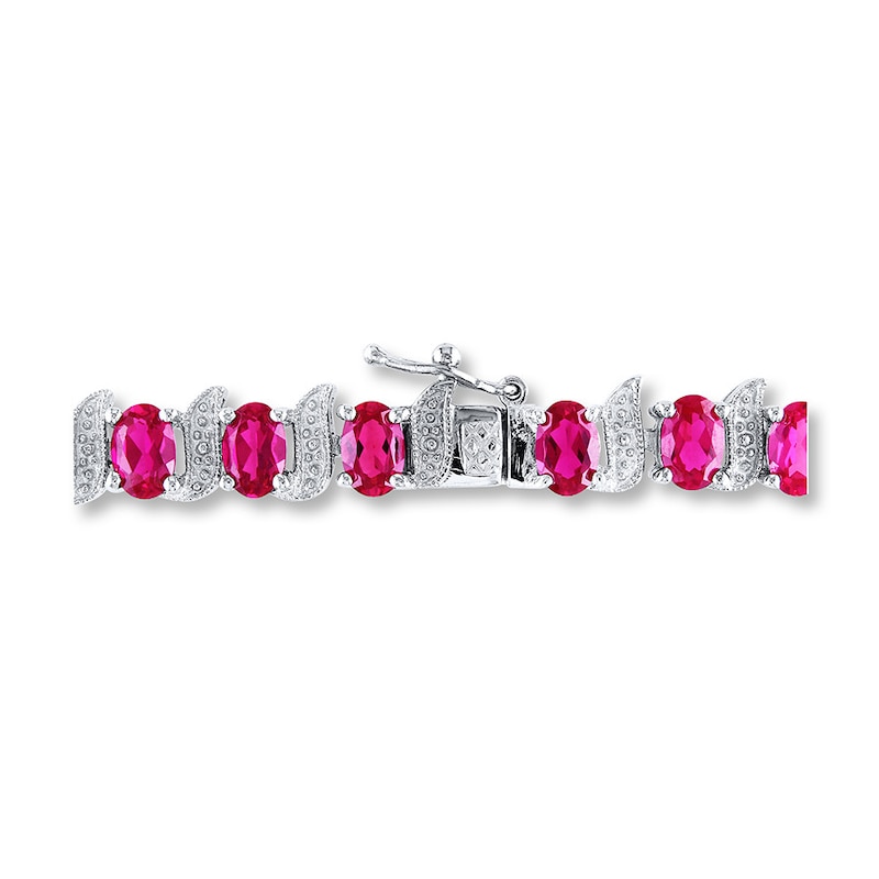 Lab-Created Rubies Diamond Accents Sterling Silver Bracelet