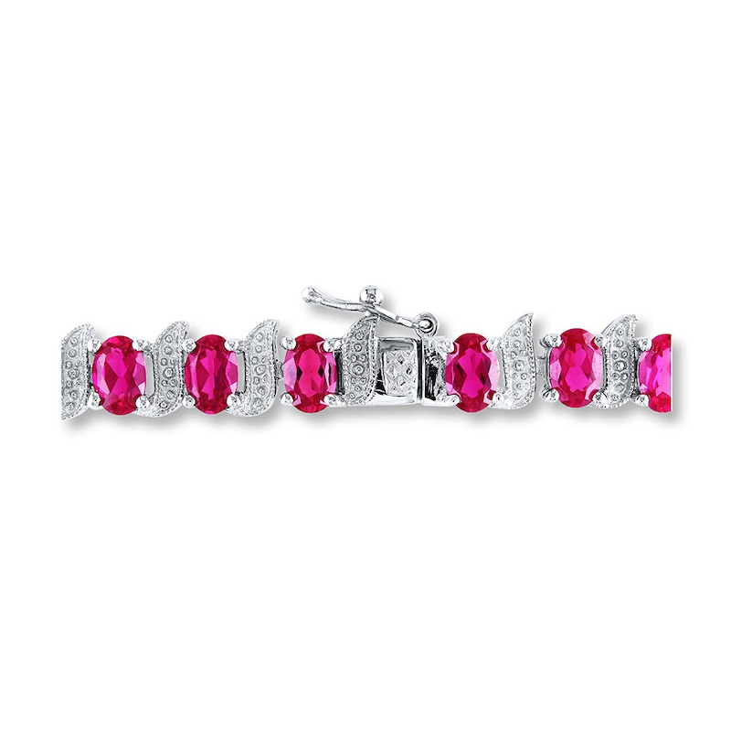 Main Image 2 of Lab-Created Rubies Diamond Accents Sterling Silver Tennis Bracelet