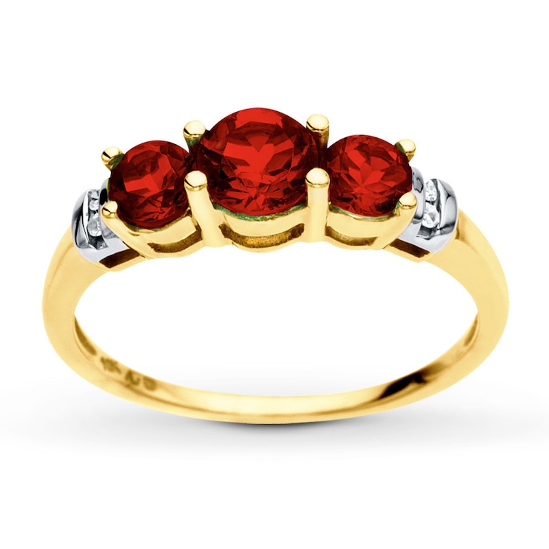 Main Image 1 of Lab-Created Ruby Ring Diamond Accents 10K Yellow Gold