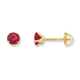 Children's Stud Earrings Lab-Created Ruby 14K Yellow Gold