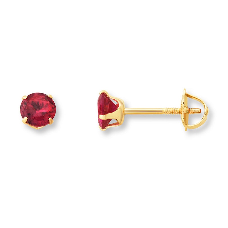 Main Image 1 of Children's Stud Earrings Lab-Created Ruby 14K Yellow Gold