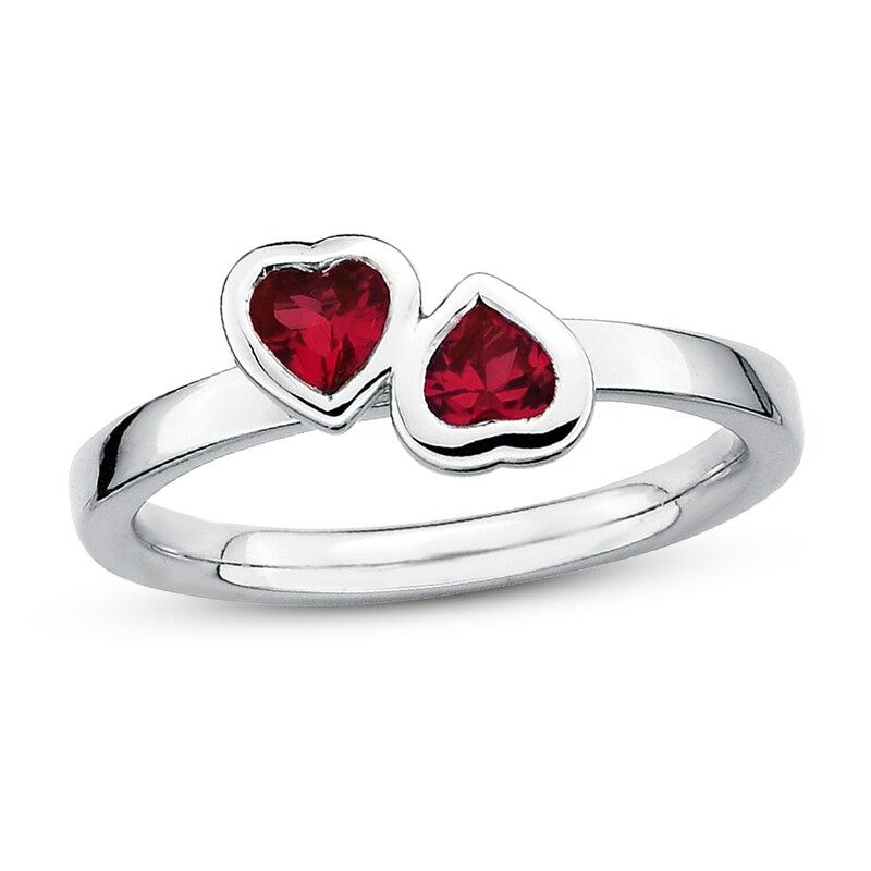 Stackable Heart Ring Lab-Created Rubies Sterling Silver