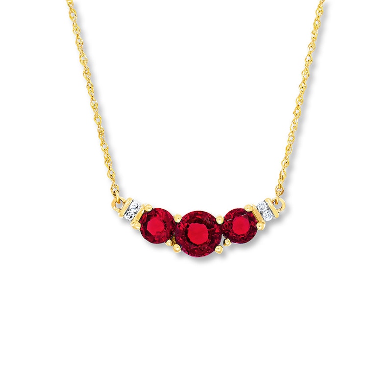 Main Image 1 of Lab-Created Ruby Necklace Diamond Accents 10K Yellow Gold