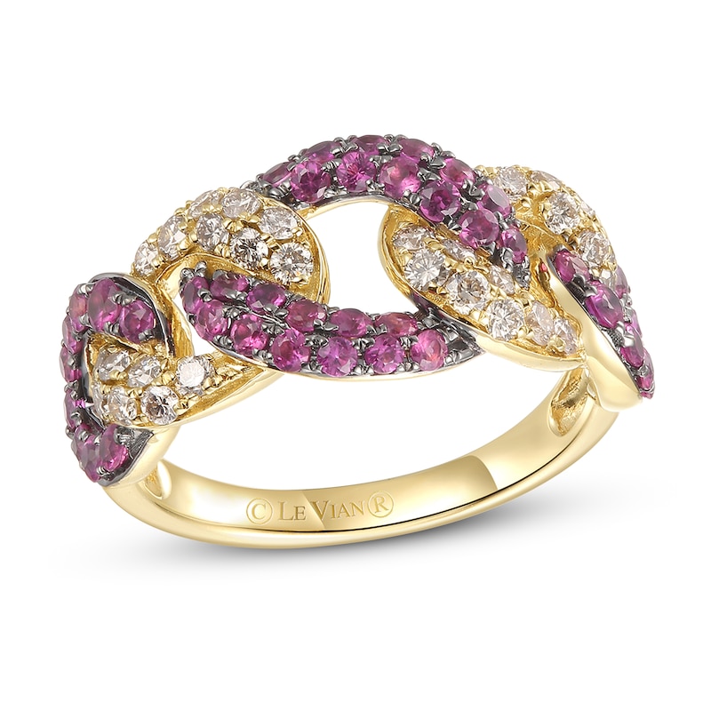 Pink Sapphire Ring 1/10 ct tw Diamonds 14K Yellow Gold