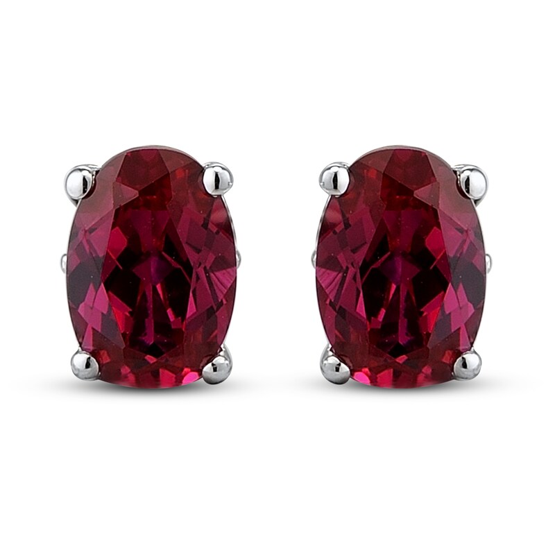Natural Ruby Earrings Diamond Accents 10K White Gold | Gemstone Stud