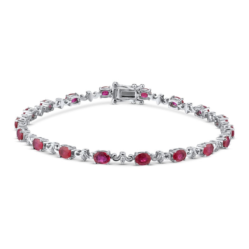 Main Image 1 of Natural Ruby Bracelet Diamonds 1/15ct tw 10K White Gold