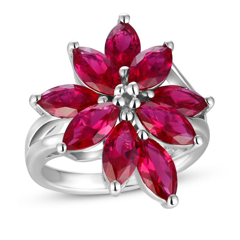 Main Image 1 of Lab-Created Ruby Ring Sterling Silver