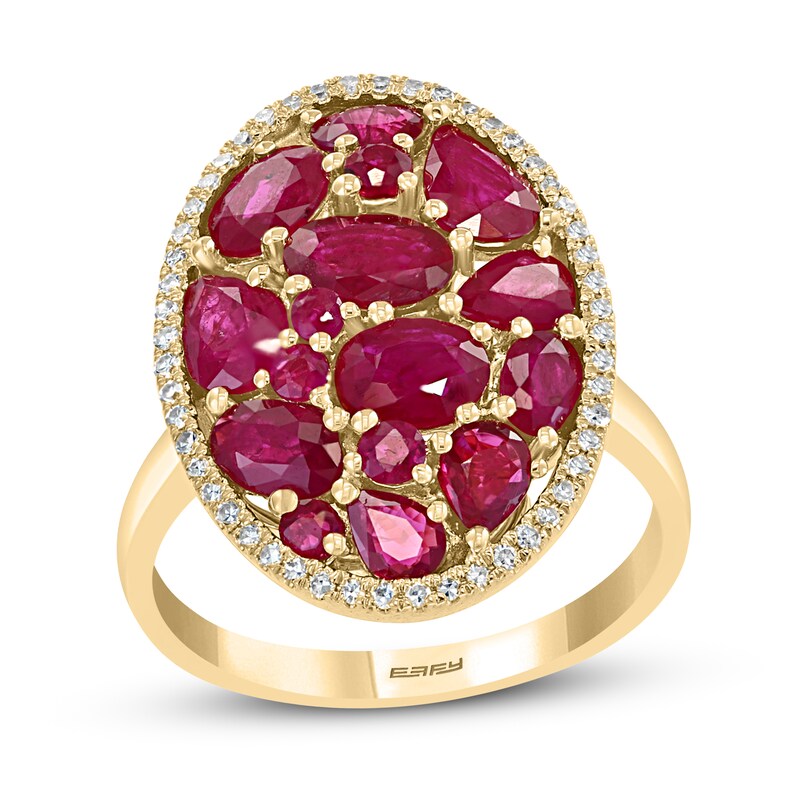 Effy Natural Ruby Ring 1/8 ct tw Diamonds 14K Yellow Gold