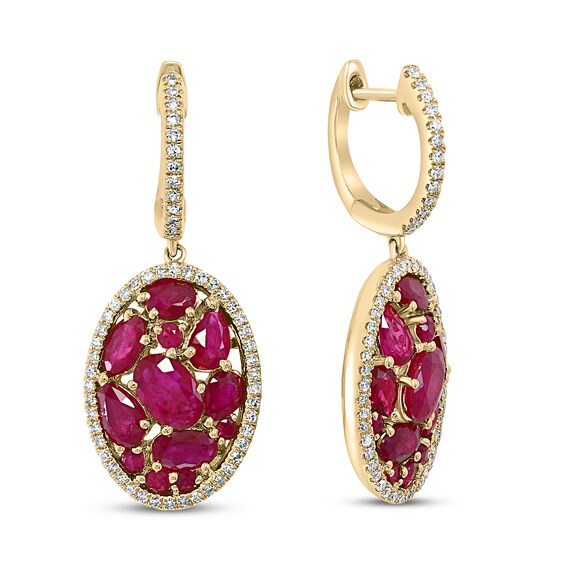 Natural Ruby Earrings 1/3 ct tw Diamonds 14K Yellow Gold | Gemstone