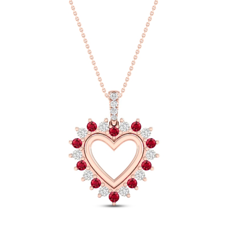 Main Image 1 of Natural Ruby Necklace 1/10 ct tw Diamonds 10K Rose Gold