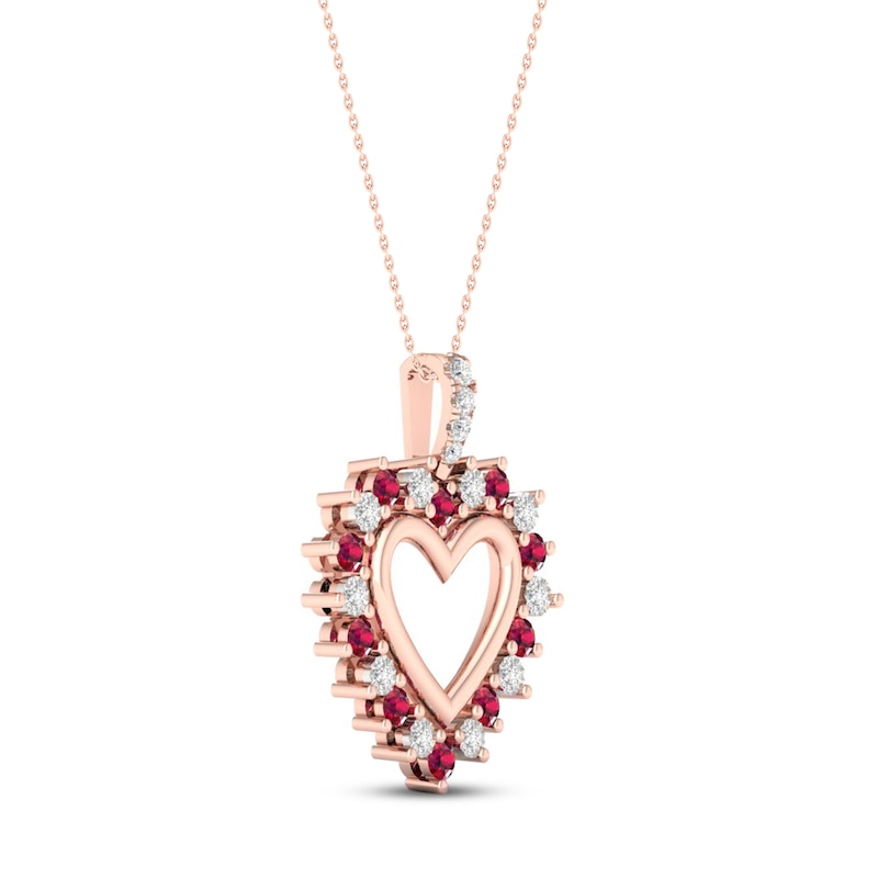 Main Image 2 of Natural Ruby Necklace 1/10 ct tw Diamonds 10K Rose Gold