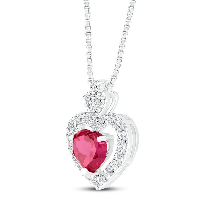 Main Image 2 of Lab-Created Ruby & Lab-Created Sapphire Pendant Necklace Round Sterling Silver