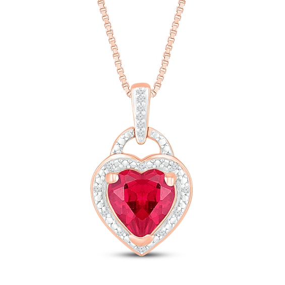 LabCreated Ruby Pendant Necklace 1/20 ct tw Diamonds 10K Rose Gold Jared