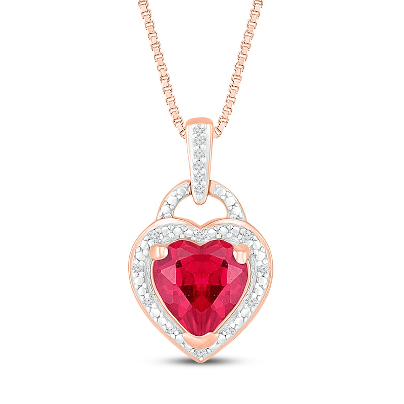 Lab-Created Ruby Pendant Necklace 1/20 ct tw Diamonds 10K Rose Gold