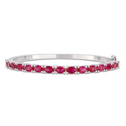Lab-Created Ruby Oval Bracelet Round Sterling Silver