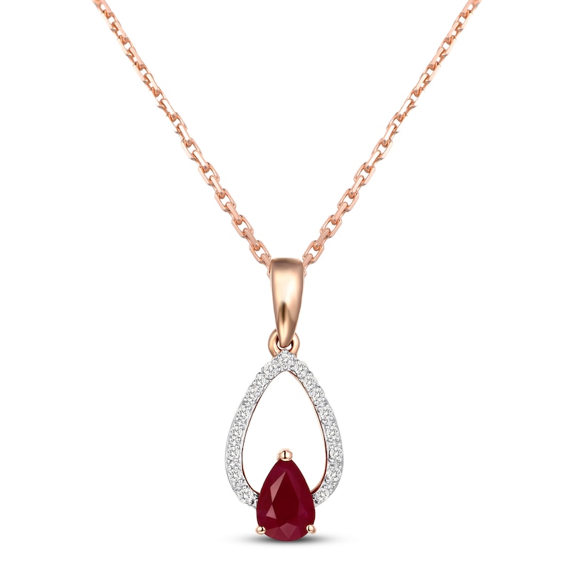 Ruby Necklace 1/5 ct tw Diamonds 10K Rose Gold
