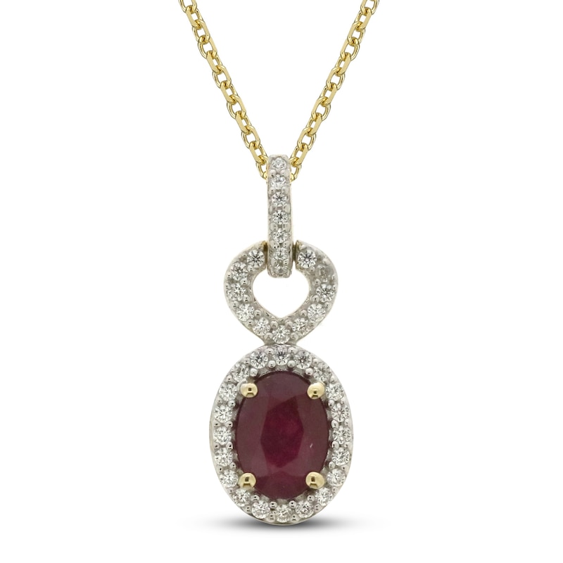 Main Image 1 of Natural Ruby Necklace 1/6 ct tw Diamonds 10K Yellow Gold