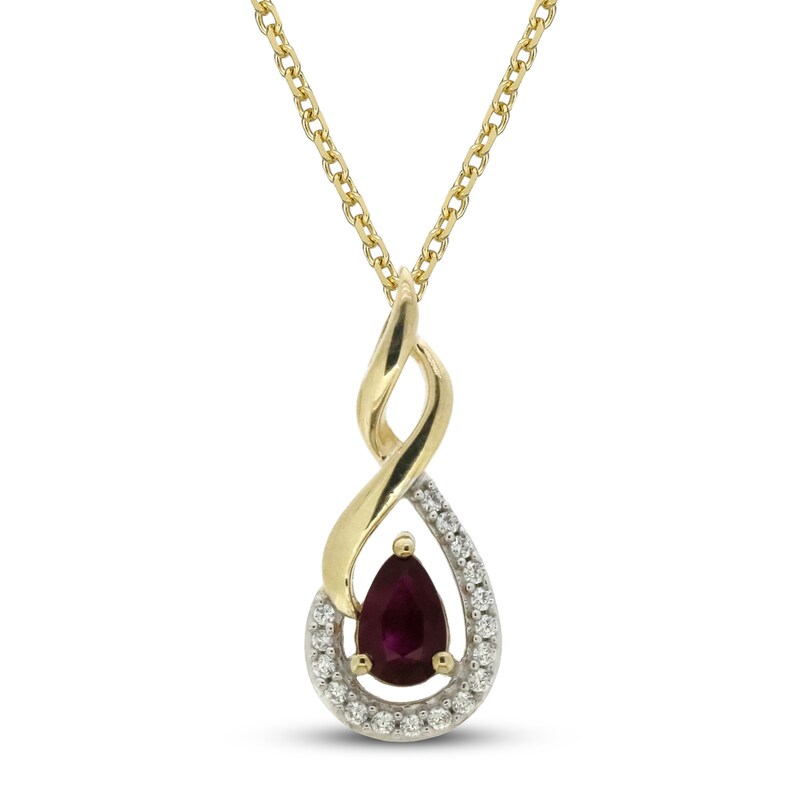 Main Image 1 of Natural Ruby Necklace 1/15 ct tw Diamonds 10K Yellow Gold