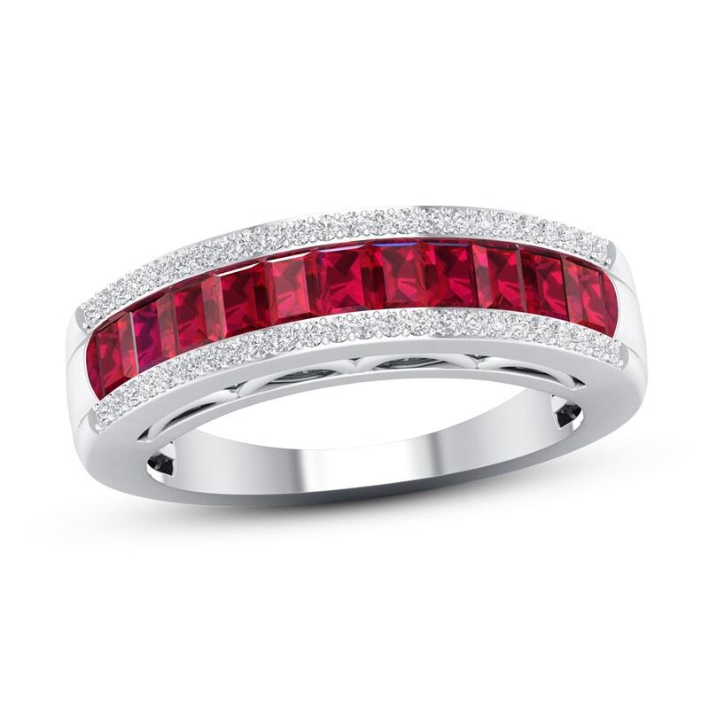Ruby Ring 1/6 ct tw Diamonds 10K White Gold