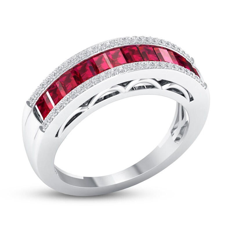 Ruby Ring 1/6 ct tw Diamonds 10K White Gold