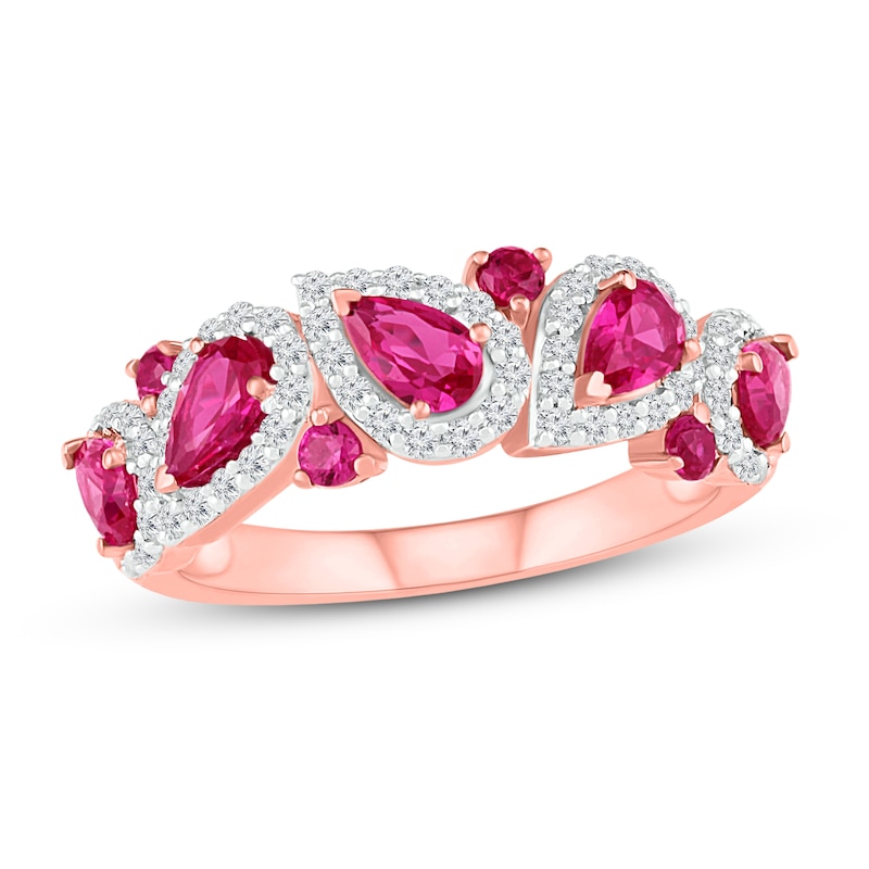 Lab-Created Ruby & White Lab-Created Sapphire Ring 10K Rose Gold