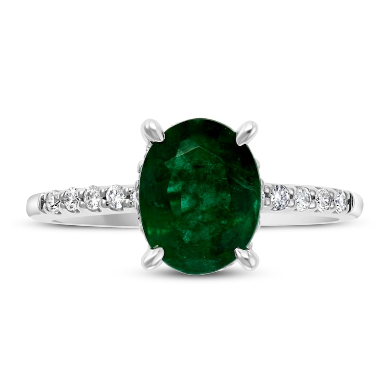 Effy Natural Emerald Ring 1/6 ct tw Diamonds 14K White Gold
