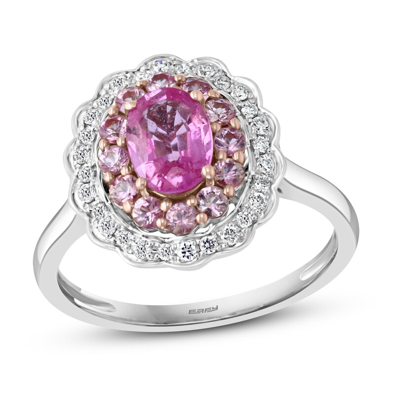 Effy Natural Pink Sapphire Ring 1/6 ct tw Diamonds 14K Two-Tone Gold