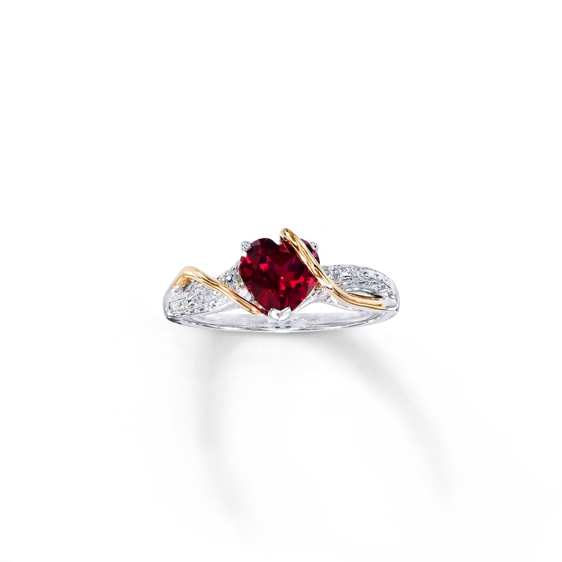 Main Image 1 of Lab-Created Ruby Ring Diamond Accents Sterling Silver/14K Yellow Gold