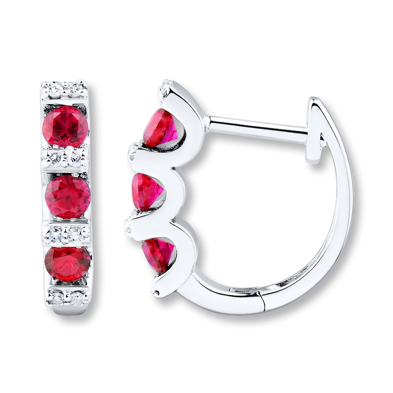 Main Image 1 of Lab-Created Ruby Earrings 1/20 ct tw Diamonds Sterling Silver