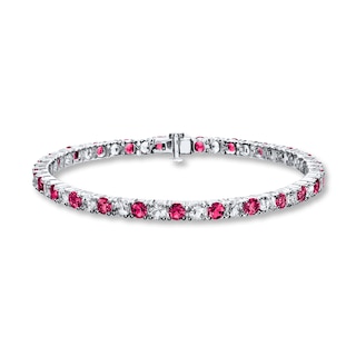 Lab-Created Ruby Tennis Bracelet Lab-Created Sapphires Sterling Silver