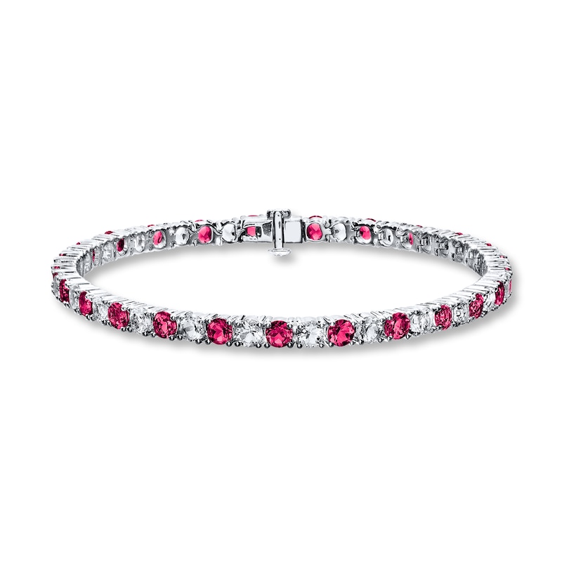 Main Image 1 of Lab-Created Ruby Tennis Bracelet Lab-Created Sapphires Sterling Silver