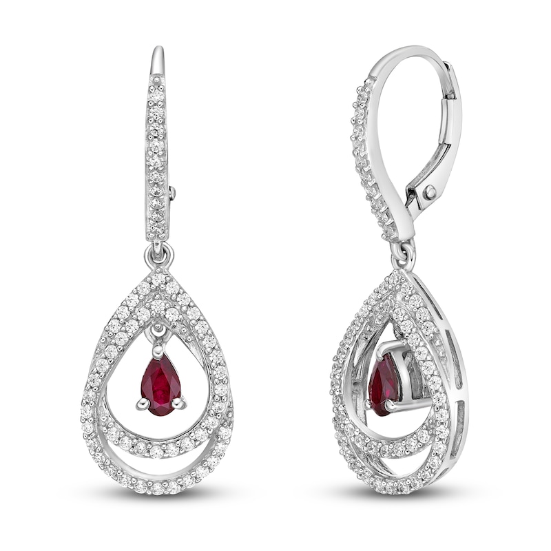Main Image 1 of Natural Ruby Earrings 1/2 ct tw Diamonds 10K White Gold