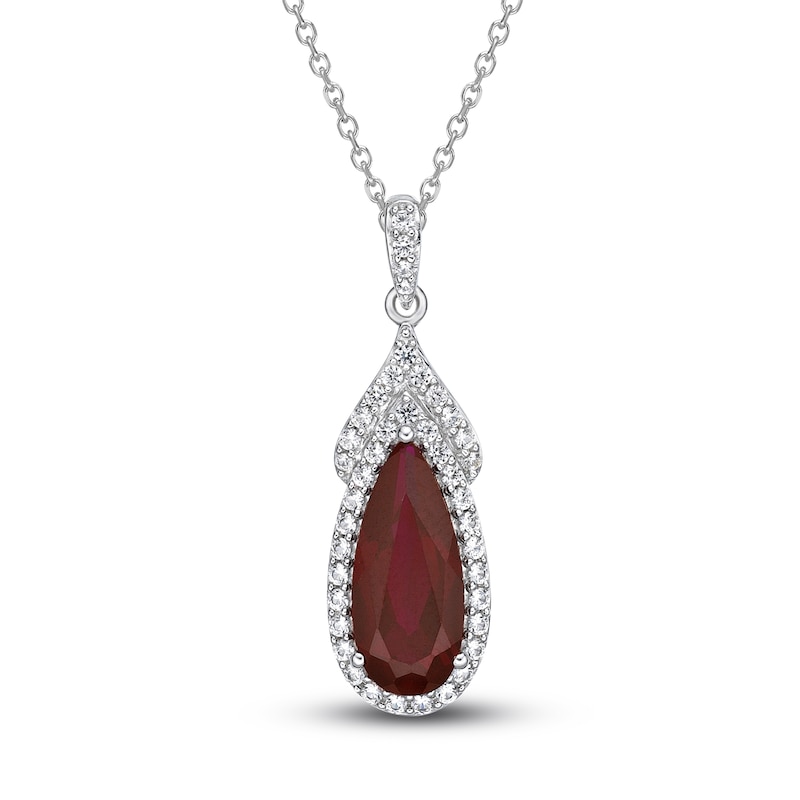 Main Image 1 of Lab-Created Ruby & White Lab-Created Sapphire Necklace Sterling Silver