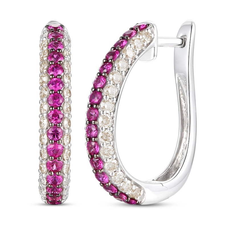 Main Image 1 of Le Vian Natural Ruby Hoop Earrings 7/8 ct tw Diamonds 14K Vanilla Gold