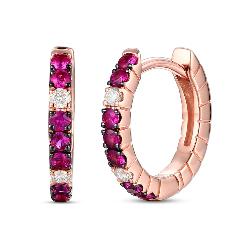 Le Vian Natural Ruby Hoop Earrings 1/20 ct tw Diamonds 14K Strawberry Gold