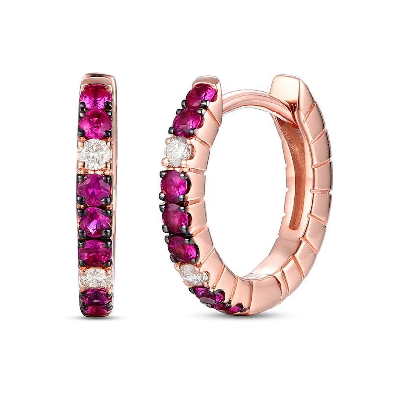 Main Image 1 of Le Vian Natural Ruby Hoop Earrings 1/20 ct tw Diamonds 14K Strawberry Gold