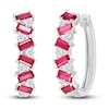 Thumbnail Image 1 of Lab-Created Ruby & White Lab-Created Sapphire Hoop Earrings Sterling Silver