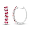 Thumbnail Image 3 of Lab-Created Ruby & White Lab-Created Sapphire Hoop Earrings Sterling Silver