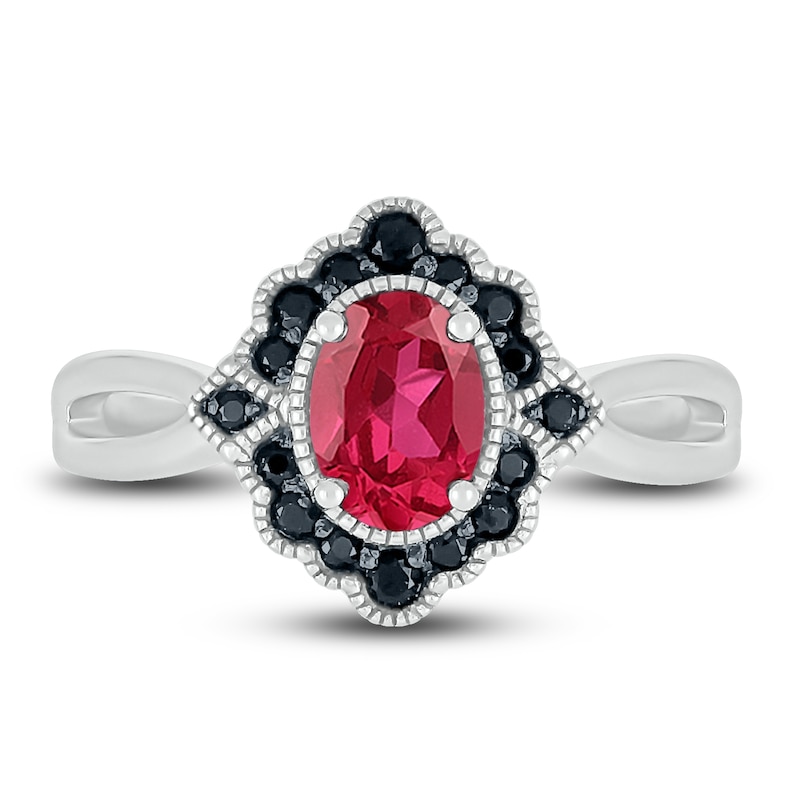 Lab-Created Ruby & Natural Black Spinel Ring Sterling Silver