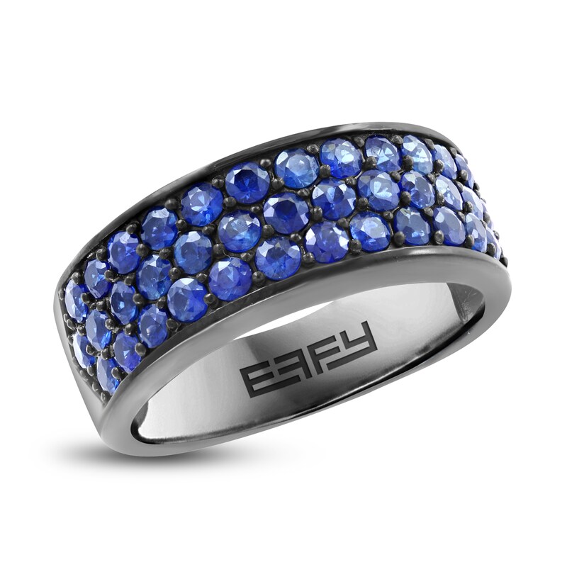 Size 4-12 Blue Sapphire  Belt Buckle Design CZ Genuine Sterling Silver Ring