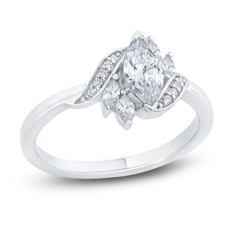 Diamond Engagement Ring 5/8 ct tw Marquise/Round 14K White Gold