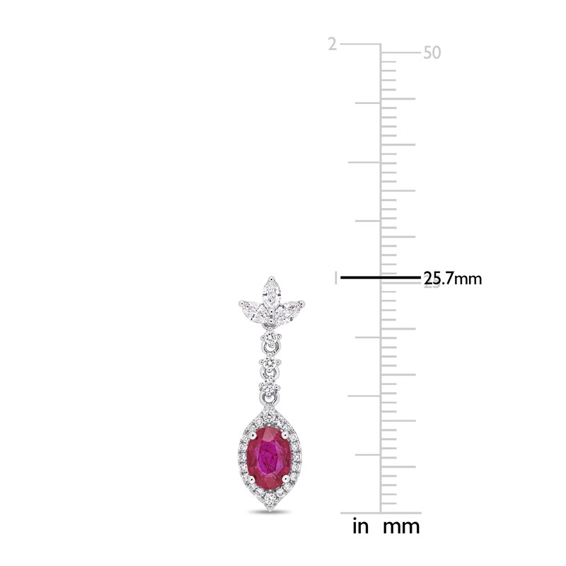 Natural Ruby Dangle Earrings 3/4 ct tw Diamonds 14K White Gold