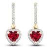 Thumbnail Image 0 of Natural Ruby Heart Dangle Earrings 1/8 ct tw Diamonds 14K Yellow Gold