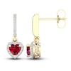 Thumbnail Image 1 of Natural Ruby Heart Dangle Earrings 1/8 ct tw Diamonds 14K Yellow Gold