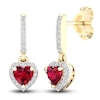 Thumbnail Image 2 of Natural Ruby Heart Dangle Earrings 1/8 ct tw Diamonds 14K Yellow Gold