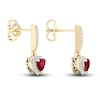 Thumbnail Image 3 of Natural Ruby Heart Dangle Earrings 1/8 ct tw Diamonds 14K Yellow Gold