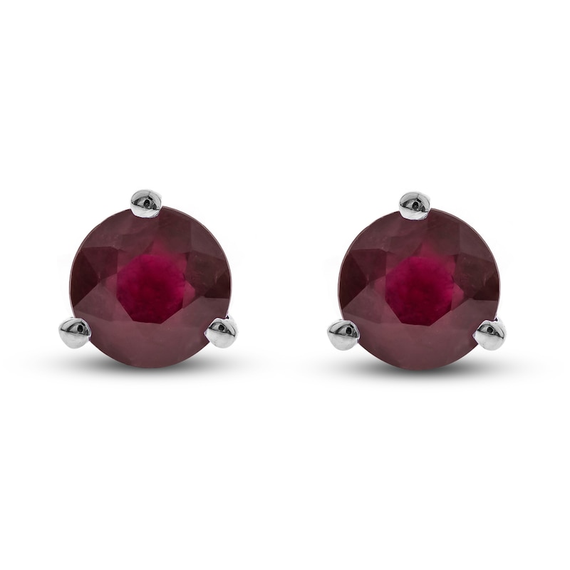 Natural Ruby Martini Stud Earrings 14K White Gold