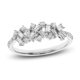 Diamond Ring 7/8 ct tw Round/Baguette 14K White Gold